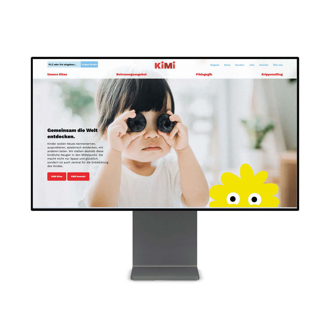 Screenshot der KiMi Krippen Website auf einem Bildschirm.