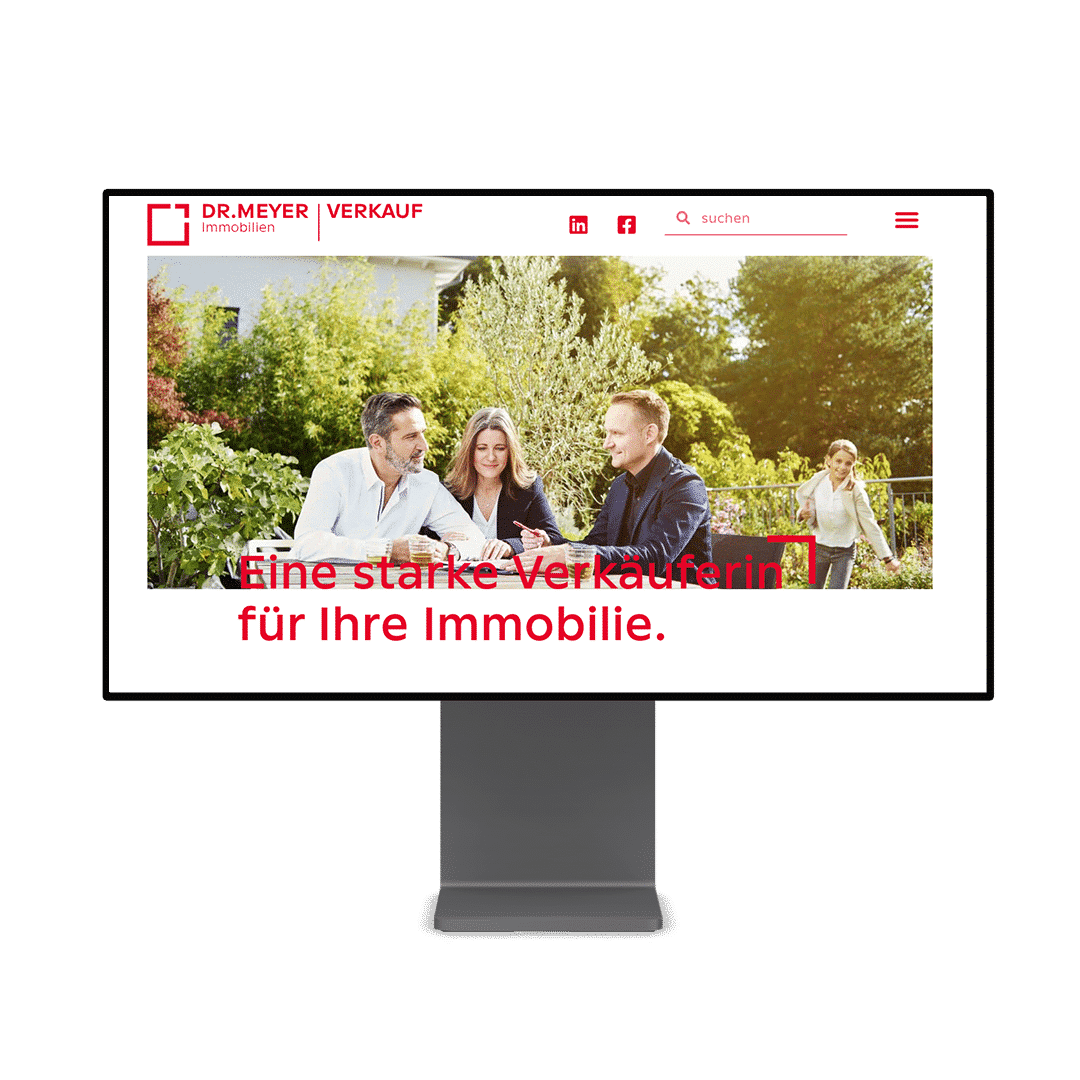 Screenshot auf Laptop-Bildschirm der Startseite der Dr.Meyer Immobilien AG Verkaufs-Website.